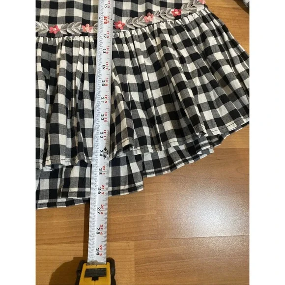 Anthropologie Pankaj Nidhi Gingham Swing Ruffle Embroidered Top Size XS Boho - Picture 12 of 14